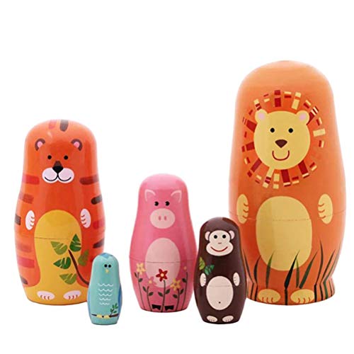 TYCIONG 5PCS Tiere Russische Puppen Niedliche Cartoon-Tiermuster Puppe Geschenke Heimdekorationen (Bunt) von TYCIONG