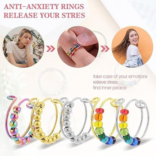 7-Teiliger Perlen-Twirling-Ring, Regenbogen-Ring, Verstellbarer Spaltring, Anti-Stress-Ring, Angst-Spielzeug-Ring, Fidget-Spielzeug-Set von TYFGRT