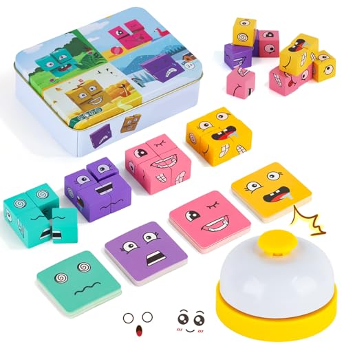 TYFYH Würfelpuzzle Holz, Ausdruck Holzpuzzle, Holzwürfel Spiel, Gesichter Puzzle Bauwürfel, 3D Puzzle Face Changing Magic Cube, Mastugart Spiel für 3 4 5 6 7 Kinder mit Tischglocke (2) TYFYH Würfelpuzzle Holz, Ausdruck Holzpuzzle, Holzwürfel Spiel, Gesichter Puzzle Bauwürfel, 3D Puzzle Face Changing Magic Cube, Mastugart Spiel für 3 4 5 6 7 Kinder mit Tischglocke (2) von TYFYH