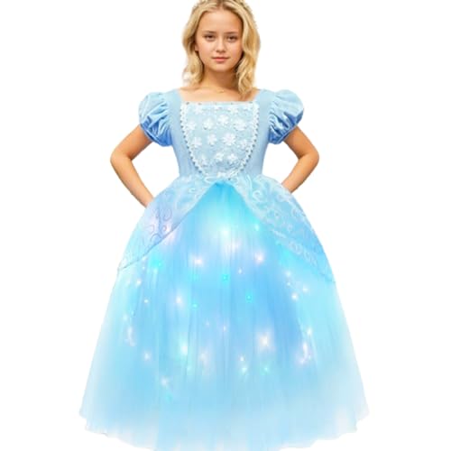 TYHTYM Cinderella Kostüme Kleid Cosplay Geburtstag Karneval Partykleid Halloween Kleider Ballkleid Hochzeit Festliches Dress Up für Mädchen Outfit mit Licht Abnehmbar von TYHTYM