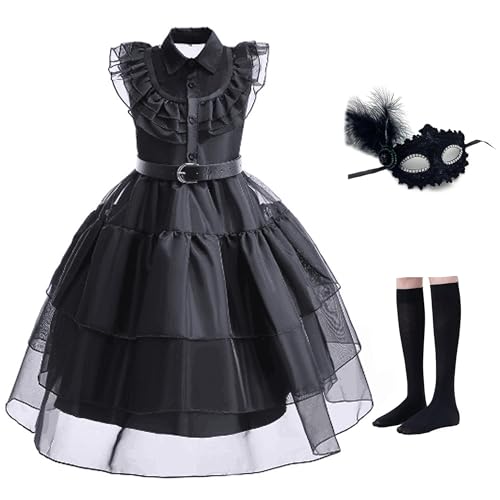 TYHTYM Wednesday Addams Kostüm für Mädchen - Halloween Geburtstag Party Cosplay mit Zubehör Dress Up Set von TYHTYM