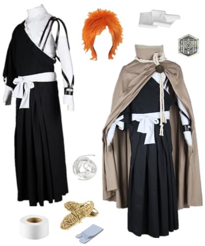 TYRHDJZQ Anime Cosplay Brauner Umhang Schwarzer Kimono Herren-Kostüm Halloween (US(XL)) von TYRHDJZQ