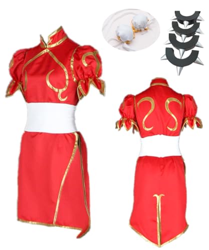 TYRHDJZQ Anime Game Cosplay Red Cheongsam Damen Outfit Halloween Kostüm (US(L)) von TYRHDJZQ