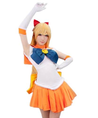 TYRHDJZQ Anime Orange Weiß Ärmelloses Kleid Cosplay Damen Outfit Halloween Kostüm (US(L)) von TYRHDJZQ