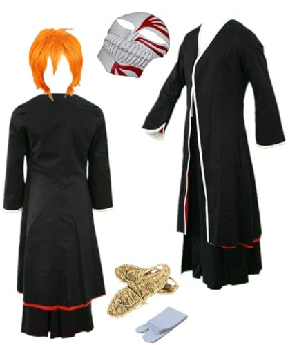 TYRHDJZQ Anime Schwarzer Mantel, Kendo-Hose, Maske, Herren-Outfit, Halloween-Kostüm, Größe 3XL von TYRHDJZQ