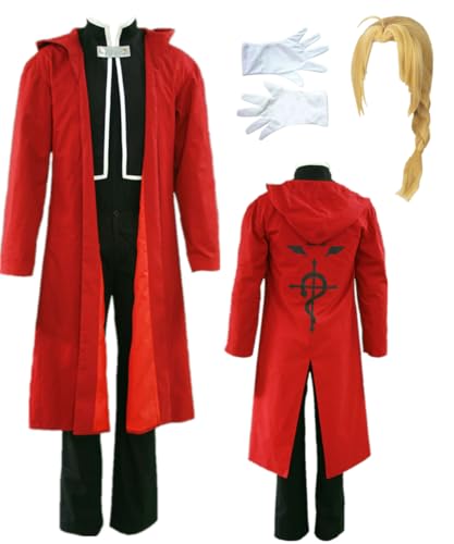 TYRHDJZQ Anime roter langer Mantel schwarzer Anzug Herren Outfit Kostüm Halloween (US(L)) von TYRHDJZQ