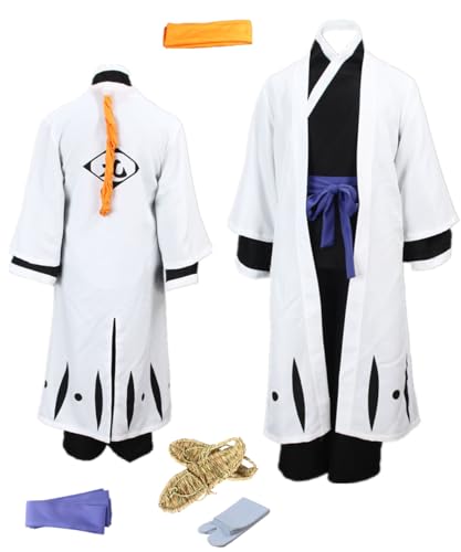 TYRHDJZQ Anime weiße Robe schwarze Kimono-Hose, Herren-Kostüm, Halloween-Party, Größe XS von TYRHDJZQ