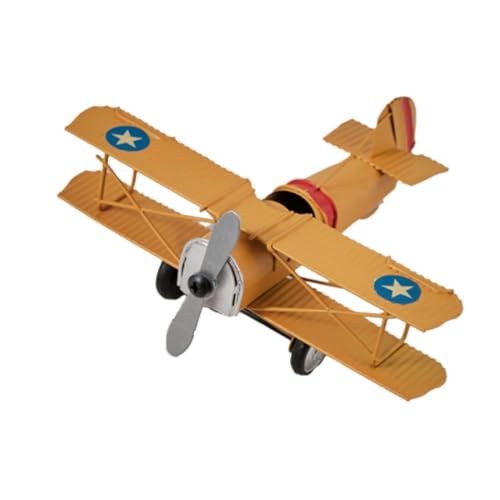 TYTUOO Kinderspielzeug Flugzeugmodell-Ornament, Metall-Doppeldecker-Flugzeug, Heimdekoration, Schreibtisch-Dekoration. (Yellow, One Size) von TYTUOO