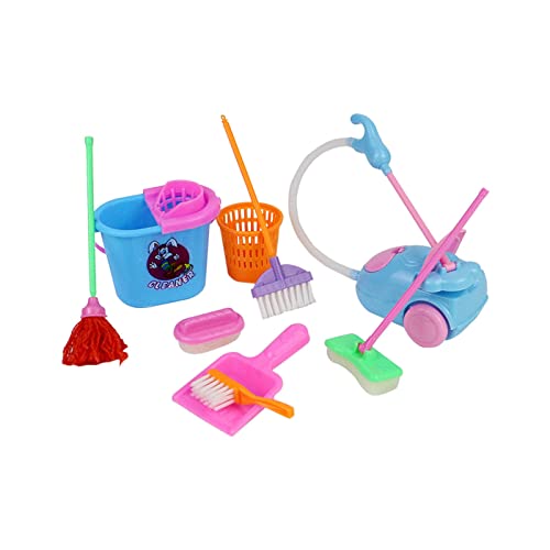 TYTUOO Puppenzubehör Staubsauger Reinigungswerkzeuge 9-teiliges Set Spielhaus 9-teiliges Set Farbe zufällig Kinderspielzeug (Pink, One Size) von TYTUOO