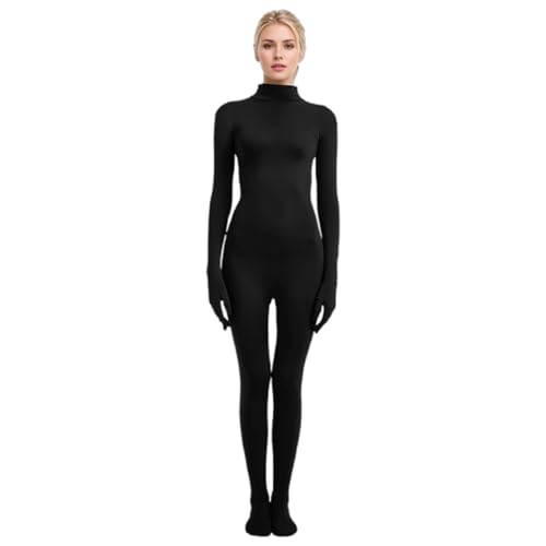 Gangster Kostüm Herren Ganzkörper-Bodysuit für Damen mit langen Ärmeln und Beinen, einfarbig, Tanzkostüm für Auftritt und Bühne Schwarzes Gothic-Kleid in Übergröße (Black-A, L) Kostüm Teufel Herren von TYUIOP