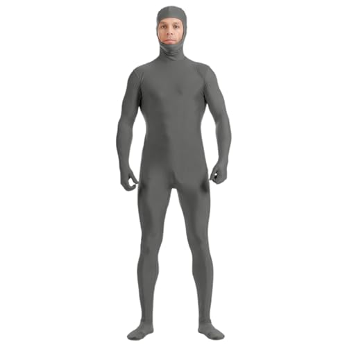 Herren Kostüm Unisex-Ganzkörper-Bodysuit mit offenem Gesicht, Stretch-Tanzkostüm für Auftritte und Cosplay, Erwachsenengröße Schwarzes Gothic-Kleid in Übergröße (Grey-D, XXL) Piraten Kostüm Herren von TYUIOP