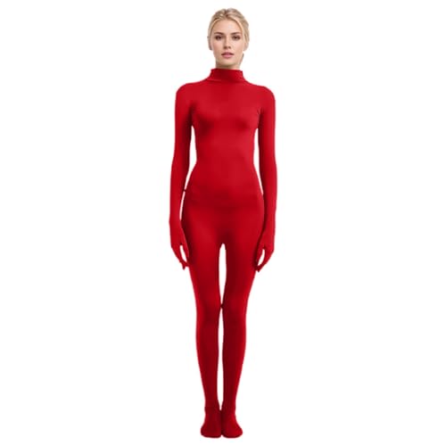 Mönch Kostüm Herren Ganzkörper-Bodysuit für Damen mit langen Ärmeln und Beinen, einfarbig, Tanzkostüm für Auftritt und Bühne Mittelalterkostüm Mit Shorts (3-Red, XXXXXL) Herren Kostüme Karneval von TYUIOP