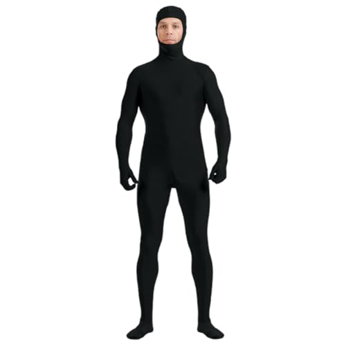 Sheriff Kostüm Herren Unisex-Ganzkörper-Bodysuit mit offenem Gesicht, Stretch-Tanzkostüm für Auftritte und Cosplay, Erwachsenengröße Schwarze Tunika Mittelalterlich (Black-4, XL) von TYUIOP