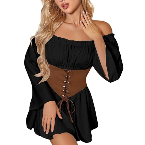 TYUIOP Damenkleider Sommer Mittelalter Kleidung Damen Renaissance Kleid Und Off Shoulder Bluse Gürtel Viktorianisches Kostüm Für Karneval Halloween Rotkäppchen Rock Gothic Kleider TYUIOP Damenkleider Sommer Mittelalter Kleidung Damen Renaissance Kleid Und Off Shoulder Bluse Gürtel Viktorianisches Kostüm Für Karneval Halloween Rotkäppchen Rock Gothic Kleider von TYUIOP
