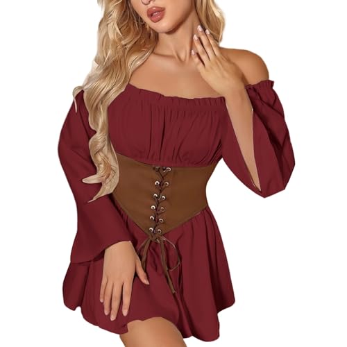 TYUIOP Damenkleider Sommer Mittelalter Kleidung Damen Renaissance Kleid Und Off Shoulder Bluse Gürtel Viktorianisches Kostüm Für Karneval Halloween Rotkäppchen Rock Gothic Kleider TYUIOP Damenkleider Sommer Mittelalter Kleidung Damen Renaissance Kleid Und Off Shoulder Bluse Gürtel Viktorianisches Kostüm Für Karneval Halloween Rotkäppchen Rock Gothic Kleider von TYUIOP