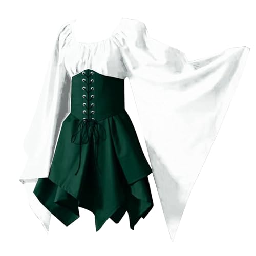 TYUIOP damen kleider sommer mittelalter kleid renaissance kleidung, elfenohren halskette blumenkrone ledergürtel, trompetenärmel halloween cosplay karneval kostüm, lange retro partykleid TYUIOP damen kleider sommer mittelalter kleid renaissance kleidung, elfenohren halskette blumenkrone ledergürtel, trompetenärmel halloween cosplay karneval kostüm, lange retro partykleid von TYUIOP
