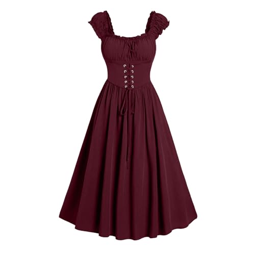 Damen Gothic Kleid Halloween Kostüm Vintage Renaissance Cosplay Dress Faschingskostüme Trägerkleid A-Linie Ärmellos Ballkleider Gesmokt Taille Tunikakleid Spitzenkleid Kleidung von TYUNBD