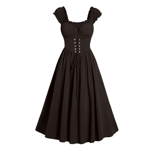 Damen Gothic Kleid Halloween Kostüm Vintage Renaissance Cosplay Dress Faschingskostüme Trägerkleid A-Linie Ärmellos Ballkleider Gesmokt Taille Tunikakleid Spitzenkleid Kleidung von TYUNBD