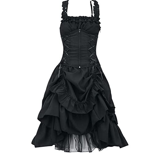 Damen Sommerkleid Ärmellosen Gothic Stil mit Dunklem kleider Einfarbig Hosenträger kleid Cocktailkleid Schlanker Abendkleider Elegant Schicke Partykleid Kordelzug Taille Vintage Maxikleid von TYUNBD