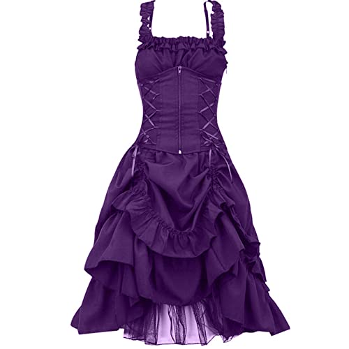 Damen Sommerkleid Ärmellosen Gothic Stil mit Dunklem kleider Einfarbig Hosenträger kleid Cocktailkleid Schlanker Abendkleider Elegant Schicke Partykleid Kordelzug Taille Vintage Maxikleid von TYUNBD