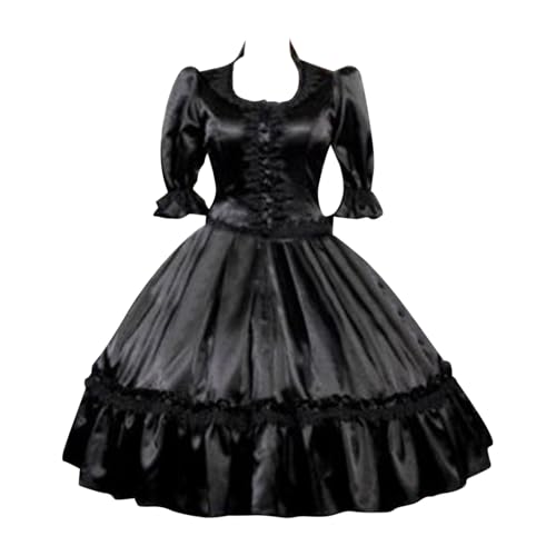 Gothic Kleid Damen A Linie Partykleid Retro Mittelalter Kleider Cocktailkleid Cosplay Karneval Halloween Kostüm Vintage Steampunk Ballkleid Hohe Taille Abendkleid Elegant Maxikleid von TYUNBD