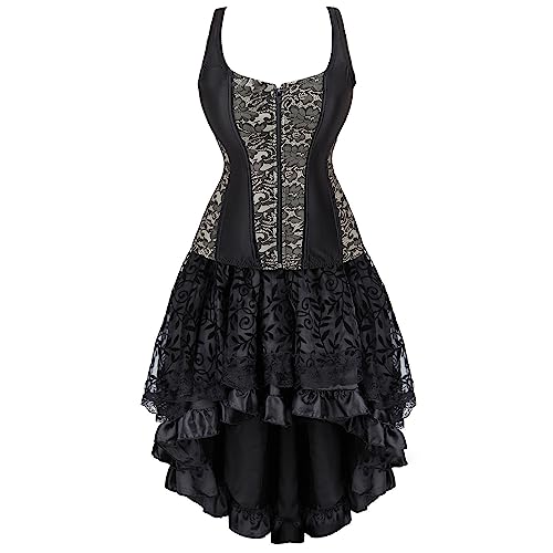 Korsett Damen Kleid Vollbrust Rock Corsage Ballkleider mit Träger Corsagenkleid Lang Spitenrock Petticoat Klassische Casual Abendkleider Tunikakleid Retro Bequem Spitzenkleid von TYUNBD