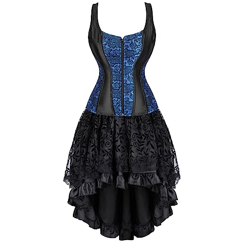 Korsett Damen Kleid Vollbrust Rock Corsage Ballkleider mit Träger Corsagenkleid Lang Spitenrock Petticoat Klassische Casual Abendkleider Tunikakleid Retro Bequem Spitzenkleid von TYUNBD