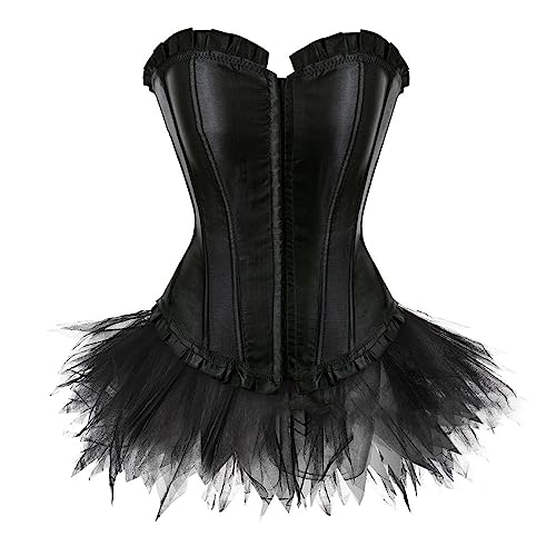 TYUNBD Abendkleider Elegant Damen Steampunk Corsage Kleid mit Midirock Tüll Korsett Kostüm Gothic Kleider Retro Mittelalterliche Renaissance Ballkleider für Frauen Palaststil Ballkleid Partykleid von TYUNBD