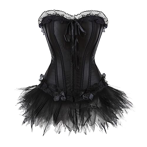 TYUNBD Abendkleider Elegant Damen Steampunk Corsage Kleid mit Midirock Tüll Korsett Kostüm Gothic Kleider Retro Mittelalterliche Renaissance Ballkleider für Frauen Palaststil Ballkleid Partykleid von TYUNBD