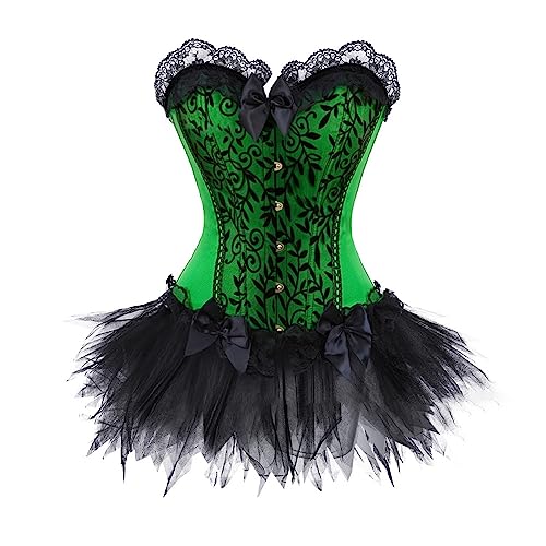 TYUNBD Abendkleider Elegant Damen Steampunk Corsage Kleid mit Midirock Tüll Korsett Kostüm Gothic Kleider Retro Mittelalterliche Renaissance Ballkleider für Frauen Palaststil Ballkleid Partykleid von TYUNBD