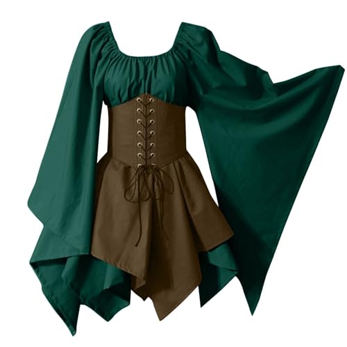 TYUNBD Damen Gothic Abendkleider Kurzarm Quadratischer Kragen Kleidung A-Linien Rüschenkleid Mittelalter Kleid mit Trompetenärmel Gothic Retro Kleidr Renaissance Cosplay Kostüm Cocktailkleid von TYUNBD