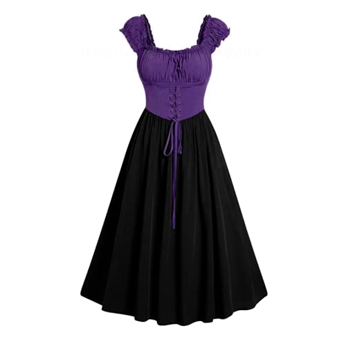 TYUNBD Damen Gothic Kleid Mittelalter Kleider Halloween Kostüm Vintage Renaissance Cosplay Cocktailkleid Faschings Kostüme A-Linie Ärmellos Trägerkleid Steampunk Kleidung High Waist Tunikakleid von TYUNBD