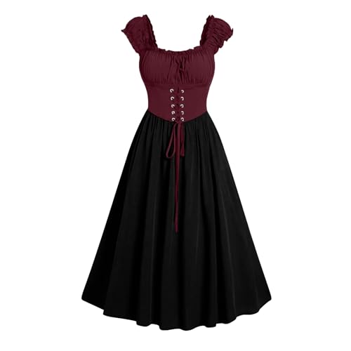 TYUNBD Damen Gothic Kleid Mittelalter Kleider Halloween Kostüm Vintage Renaissance Cosplay Cocktailkleid Faschings Kostüme A-Linie Ärmellos Trägerkleid Steampunk Kleidung High Waist Tunikakleid von TYUNBD