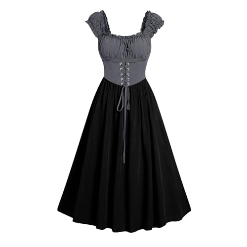 TYUNBD Damen Gothic Kleid Mittelalter Kleider Halloween Kostüm Vintage Renaissance Cosplay Cocktailkleid Faschings Kostüme A-Linie Ärmellos Trägerkleid Steampunk Kleidung High Waist Tunikakleid von TYUNBD