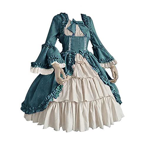 TYUNBD Damen Prinzessin Kleid Viktorianisches Kleider Halloween Fantasy Kostüm Mittelalterliches Retro Gothic Palastkleid Ausschnitt Taillenspleißschleife Mittelalter Kleidung Gothic Partykleid von TYUNBD