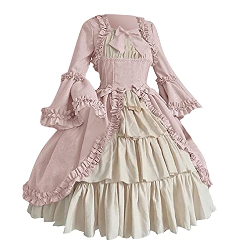 TYUNBD Damen Prinzessin Kleid Viktorianisches Kleider Halloween Fantasy Kostüm Mittelalterliches Retro Gothic Palastkleid Ausschnitt Taillenspleißschleife Mittelalter Kleidung Gothic Partykleid von TYUNBD