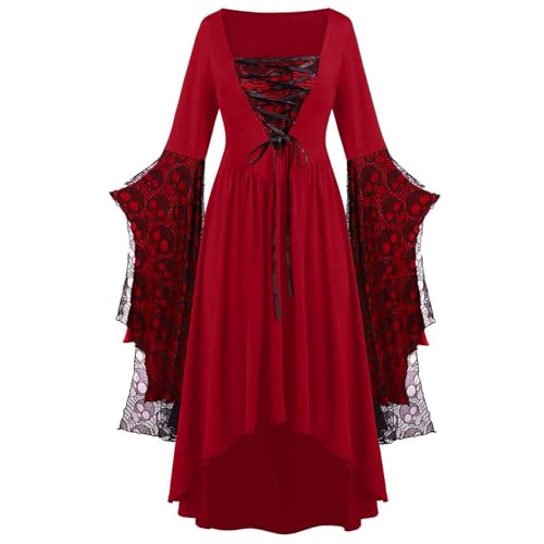 TYUNBD Damen Retro Mittelalter Kleid mit Trompetenärmel Mittelalterliche Viktorianischen Königin Kleider Renaissance Gothic Maxikleid Karneval Halloween Party Kostüm Klassische Hexenkostüm von TYUNBD