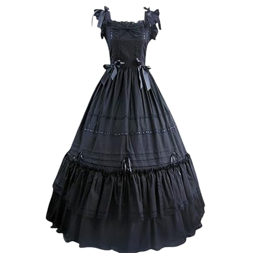 TYUNBD Gothic Kleidung Damen Halloween Kostüm V Ausschnitt Kurzarm Langes Kleid Ballkleid Vintage Kostüm Renaissance Kleider Retro Partykleid Cocktailkleid Elegant Steampunk Fit Cocktailkleid von TYUNBD