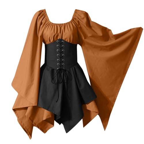 TYUNBD Gothic Kleidung Damen Renaissance Cosplay Kostüm Mädchen Halloween Gothic Kleider Mittelalter Viktorianischen Kleid Elegant Bequem Baggy Abendkleider Retro Halloween Cocktailkleid von TYUNBD