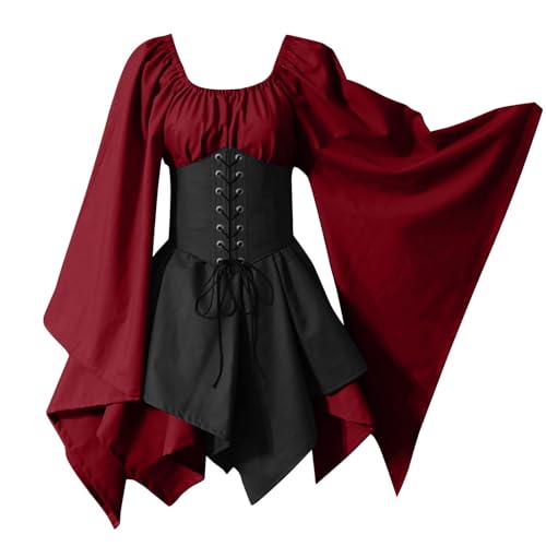 TYUNBD Gothic Kleidung Damen Renaissance Cosplay Kostüm Mädchen Halloween Gothic Kleider Mittelalter Viktorianischen Kleid Elegant Bequem Baggy Abendkleider Retro Halloween Cocktailkleid von TYUNBD