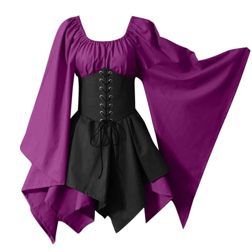 TYUNBD Gothic Kleidung Damen Renaissance Cosplay Kostüm Mädchen Halloween Gothic Kleider Mittelalter Viktorianischen Kleid Elegant Bequem Baggy Abendkleider Retro Halloween Cocktailkleid von TYUNBD