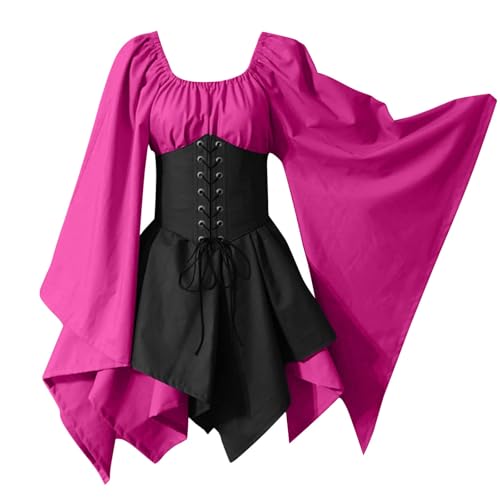 TYUNBD Halloween Damen Renaissance Kostüm Halloween Gothic Oberteil Mittelalter Cosplay Karneval Kleider Halloween Party Prinzessin Partykleid Fasching Vintage A-Linien Rüschenkleid von TYUNBD