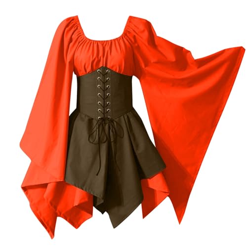 TYUNBD Halloween Damen Renaissance Mittelalter Kleidung Gothic Kleid Cosplay Kostüm Kleidr Halloween Fasching Kleidung Kurzarm Vintage Quadratischer Kragen Abendkleider Ballkleid Retro Hoftracht von TYUNBD