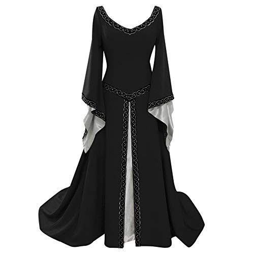 TYUNBD Halloween Kostüm Damen Gothic Kleidung Übergröße Schnürkleid Vintage Mittelalter Kleid Trompetenärmel Maxikleider Renaissance Party Festlich Maxikleid Cosplay Karneval Halloween Kostüm von TYUNBD