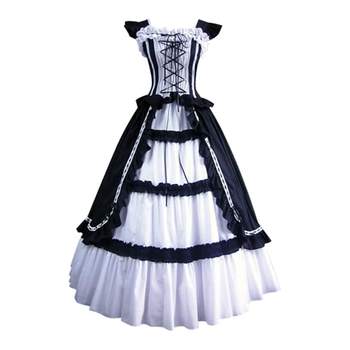 TYUNBD Mittelalter Kleid Damen Halloween Kleider Kostüm A Line Ballkleid Abendkleid Swing Cocktailkleid V-Ausschnitt Retro Partykleider Elegant Gothic Kurzarm Abendkleider Casual Ballkleider von TYUNBD