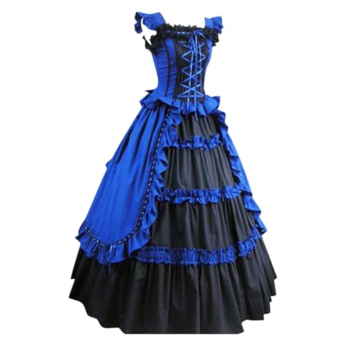 TYUNBD Mittelalter Kleid Damen Halloween Kleider Kostüm A Line Ballkleid Abendkleid Swing Cocktailkleid V-Ausschnitt Retro Partykleider Elegant Gothic Kurzarm Abendkleider Casual Ballkleider von TYUNBD