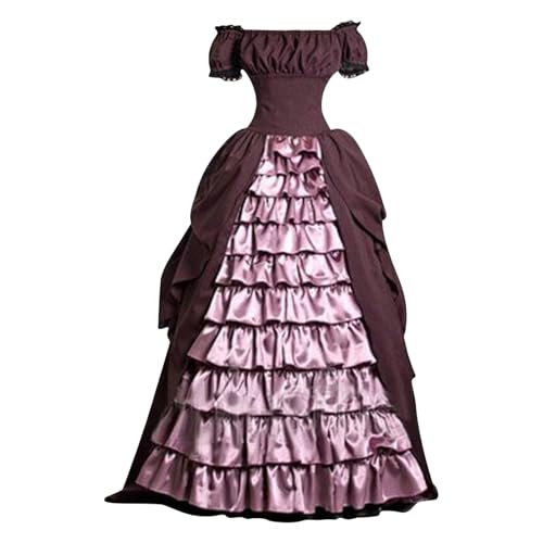 TYUNBD Mittelalter Kleidung Damen Halloween Kostüm V-Ausschnitt Kleid Renaissance Swing Kleidr Retro A-Linie Swing Tunikakleid Partykleid Gothic Ballkleid Vintage Cocktailkleid Tunikakleid von TYUNBD