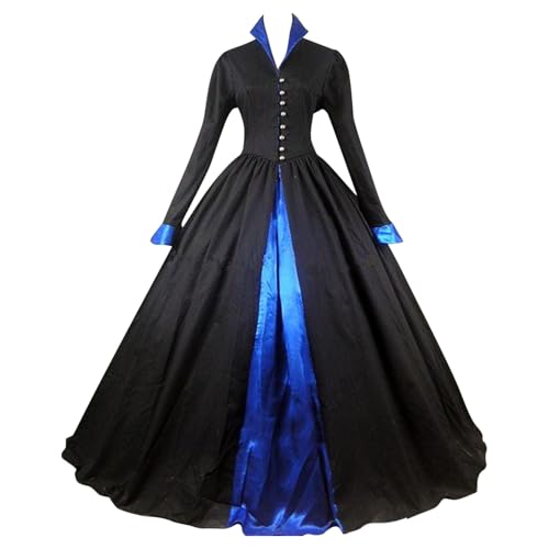 TYUNBD Mittelalter Kleidung Damen Halloween Kostüm V-Ausschnitt Kleid Renaissance Swing Kleidr Retro A-Linie Swing Tunikakleid Partykleid Gothic Ballkleid Vintage Cocktailkleid Tunikakleid von TYUNBD