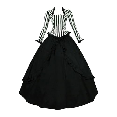 TYUNBD Mittelalter Kleidung Damen Halloween Kostüm V-Ausschnitt Kleid Renaissance Swing Kleidr Retro A-Linie Swing Tunikakleid Partykleid Gothic Ballkleid Vintage Cocktailkleid Tunikakleid von TYUNBD