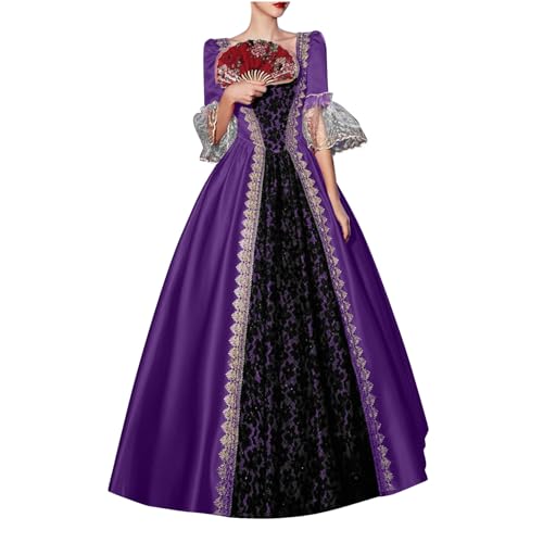 TYUNBD Mittelalter Kleidung Damen Kostüm Traditionelles Kleid Renaissance Gothic Maxikleid Corsagenkleid Halloween Kleid Fasching Partykleid Vintage Elegant Bequem Abendkleider Hoftracht von TYUNBD